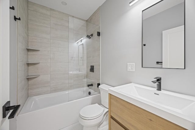 full bathroom featuring vanity, bathtub / shower combination, and toilet