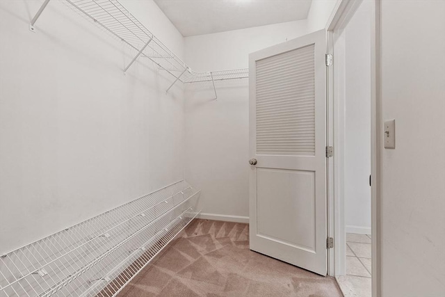 spacious closet with light carpet