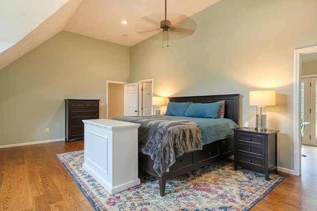 3 Alcorn Rd, Chelmsford, MA 01824 - bedroom with wood finished floors, high vaulted ceiling, baseboards, and a ceiling fan