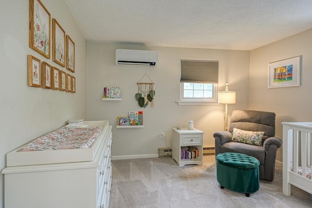 3 Alcorn Rd, Chelmsford, MA 01824 - bedroom featuring a wall unit AC, carpet, a textured ceiling, baseboards, and a nursery area