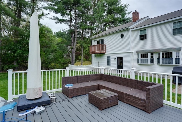 3 Alcorn Rd, Chelmsford, MA 01824 - wooden terrace with outdoor lounge area, a yard, and area for grilling
