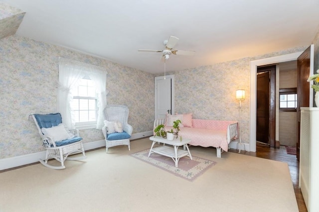 504 Mount Auburn St, Watertown, MA 02472 - bedroom featuring multiple windows, wallpapered walls, and a ceiling fan