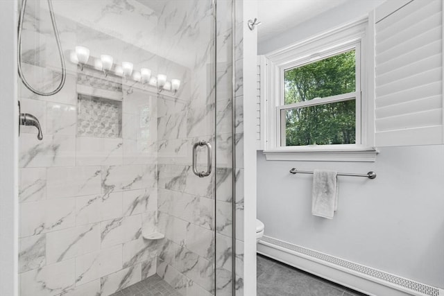 31 Alexander Rd, Hopkinton, MA 01748 - full bathroom with a baseboard radiator, toilet, and a stall shower