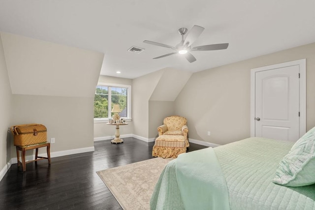 18 Keeney Pond Rd, Norfolk, MA 02056 - bedroom with dark wood-style flooring, ceiling fan, vaulted ceiling, and recessed lighting