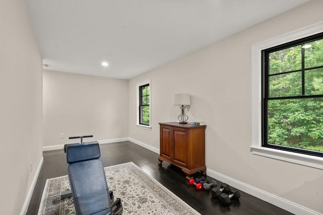 18 Keeney Pond Rd, Norfolk, MA 02056 - exercise area with dark wood-type flooring and recessed lighting