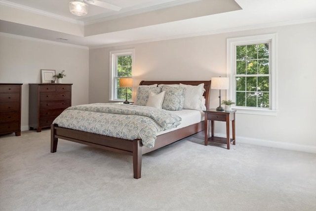 20 October Dr, Franklin, MA 02038 - bedroom featuring multiple windows, light carpet, ornamental molding, and a tray ceiling