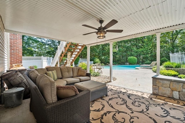 20 October Dr, Franklin, MA 02038 - view of patio featuring stairs, an outdoor hangout area, and a ceiling fan