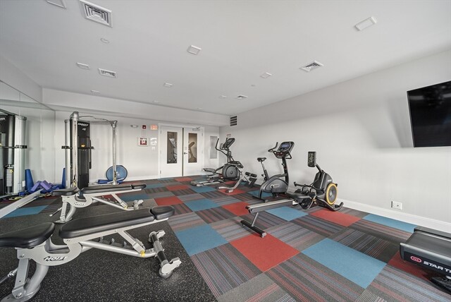 exercise room with french doors