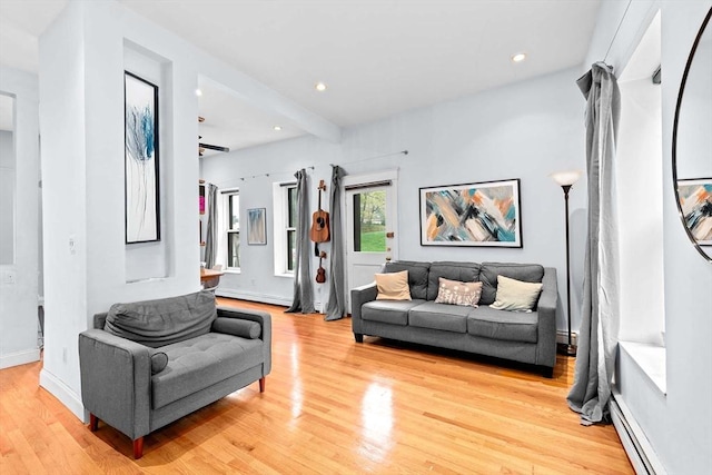 46A Cedar St Unit 2, Boston, MA 02119 - living room with light wood finished floors, a baseboard heating unit, recessed lighting, and baseboards