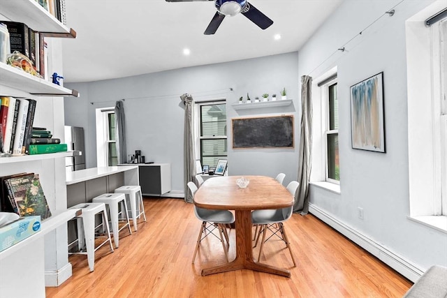 46A Cedar St Unit 2, Boston, MA 02119 - dining space featuring a baseboard heating unit, ceiling fan, light wood-style flooring, healthy amount of natural light, and recessed lighting