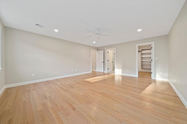 56 Lake St, Braintree, MA 02184 - empty room featuring ceiling fan, baseboards, light wood finished floors, and recessed lighting