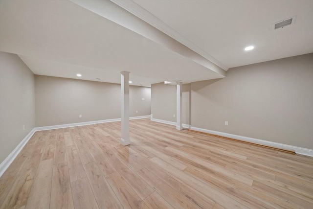 56 Lake St, Braintree, MA 02184 - finished below grade area featuring light wood-type flooring, baseboards, and recessed lighting