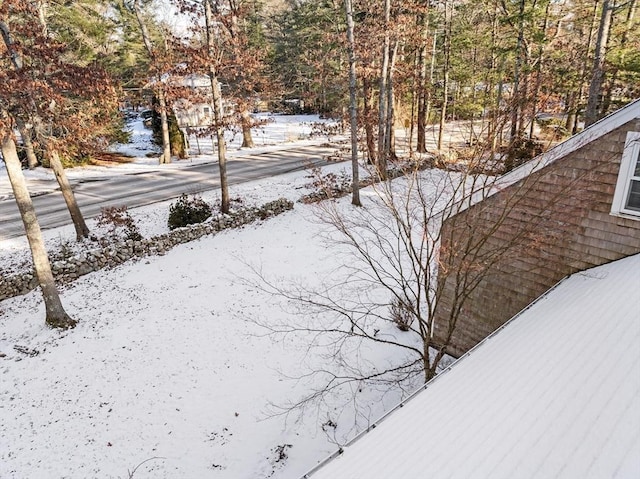 view of yard layered in snow