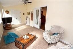 185 Baldwinville Rd, Winchendon, MA 01475 - carpeted living area with a ceiling fan, baseboards, and lofted ceiling