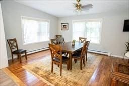 185 Baldwinville Rd, Winchendon, MA 01475 - dining space featuring baseboard heating, plenty of natural light, and wood finished floors
