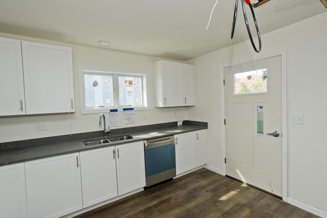 205 Clemente St, Holyoke, MA 01040 - kitchen featuring dishwasher, dark countertops, white cabinets, and dark wood-type flooring