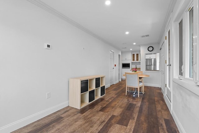 35 Des Moines Rd Unit 310, Quincy, MA 02169 - dining space with recessed lighting, ornamental molding, and dark wood-style floors