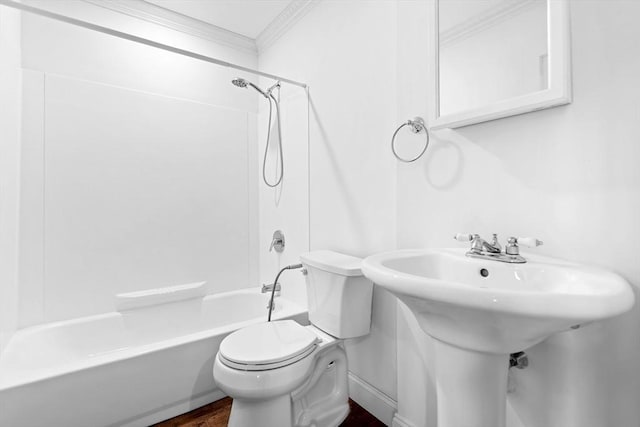 35 Des Moines Rd Unit 310, Quincy, MA 02169 - bathroom with bathing tub / shower combination, crown molding, and wood finished floors