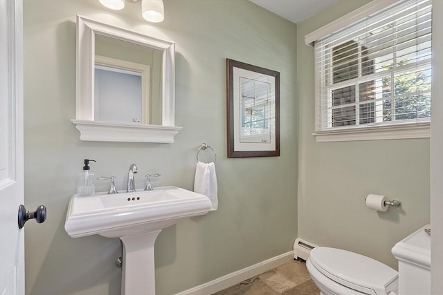 9 Bateson Dr, Andover, MA 01810 - half bathroom featuring baseboard heating, toilet, and baseboards