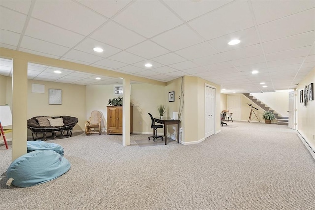 9 Bateson Dr, Andover, MA 01810 - rec room featuring carpet, recessed lighting, baseboards, and a paneled ceiling
