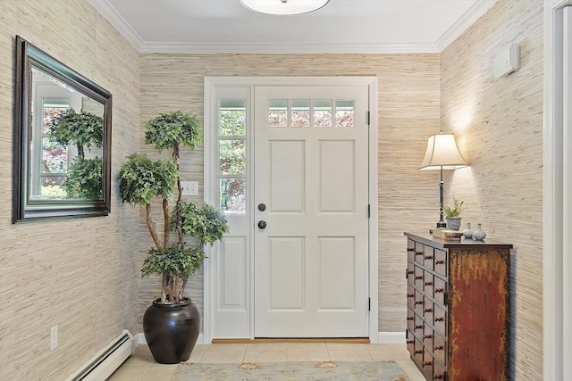 9 Bateson Dr, Andover, MA 01810 - foyer featuring a baseboard radiator, crown molding, and light tile patterned floors
