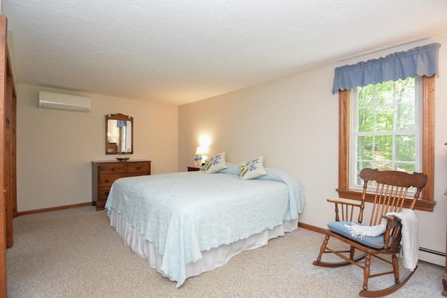 33 Rockmeadow Rd, Uxbridge, MA 01569 - bedroom featuring a wall mounted air conditioner, a baseboard radiator, baseboards, and light colored carpet