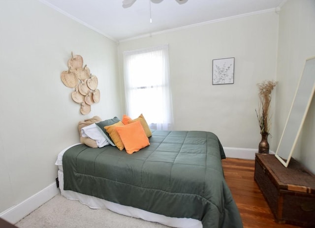 419-421 Court St, New Bedford, MA 02740 - bedroom with ornamental molding, baseboards, a ceiling fan, and wood finished floors