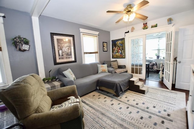 419-421 Court St, New Bedford, MA 02740 - living area with wood finished floors and a ceiling fan