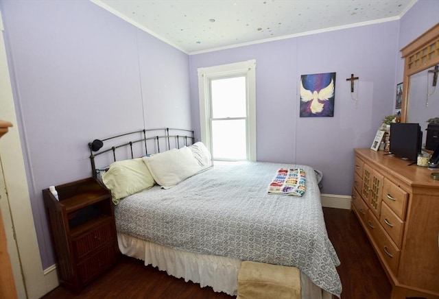 419-421 Court St, New Bedford, MA 02740 - bedroom with dark wood-style flooring, crown molding, and baseboards