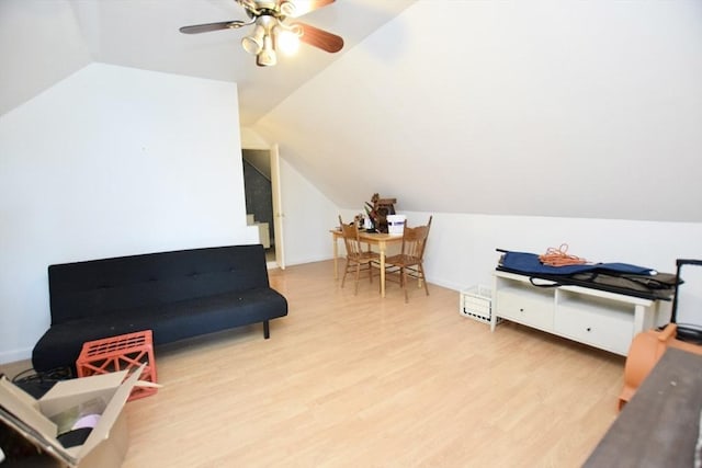 419-421 Court St, New Bedford, MA 02740 - additional living space featuring lofted ceiling, light wood-style flooring, a ceiling fan, and baseboards