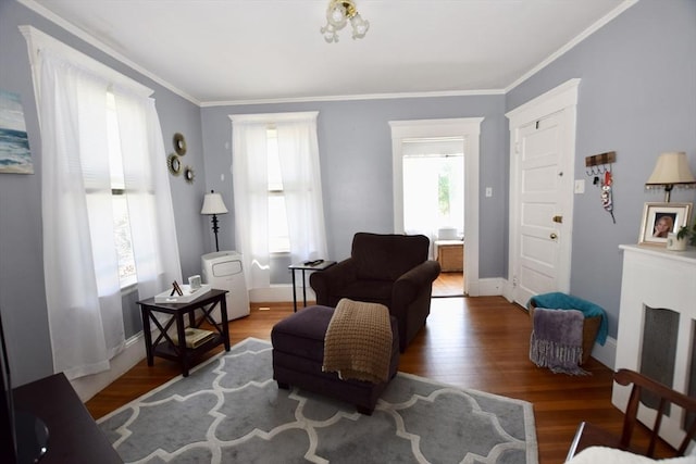419-421 Court St, New Bedford, MA 02740 - sitting room featuring wood finished floors, ornamental molding, and baseboards