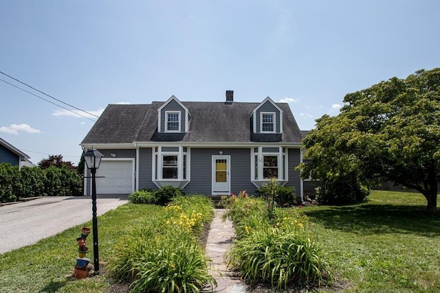 329 Read St, Somerset, MA 02726 - cape cod home with a garage, a front yard, driveway, a chimney, and a shingled roof