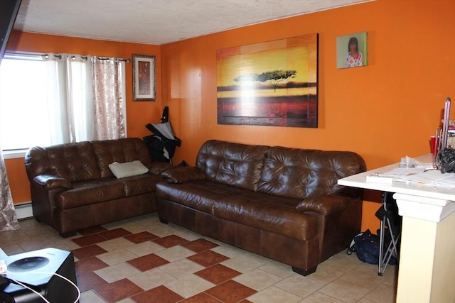 living room with a baseboard radiator