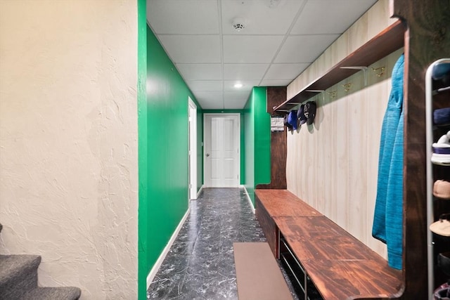 1 Eleanor Dr, Wilmington, MA 01887 - mudroom with a textured wall, a paneled ceiling, and baseboards