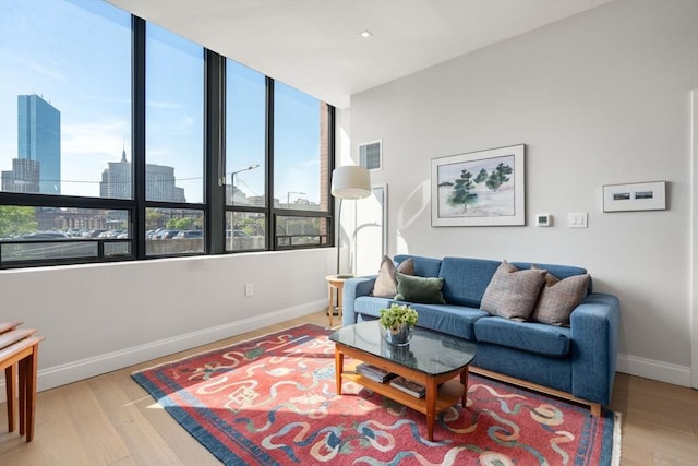 100 Shawmut Ave Unit 202, Boston, MA 02118 - living room with baseboards, wood finished floors, and a city view