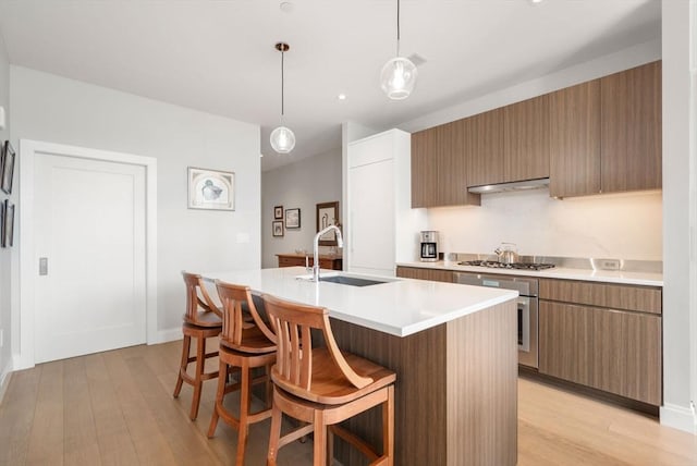 100 Shawmut Ave Unit 202, Boston, MA 02118 - kitchen featuring a sink, stainless steel appliances, light wood finished floors, and a kitchen breakfast bar