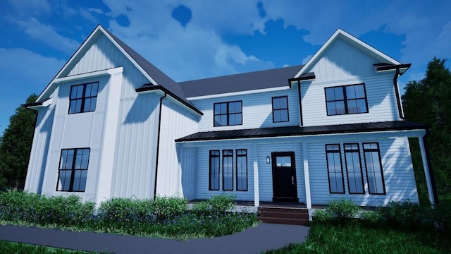 52 Round Farm Rd, Rehoboth, MA 02769 - modern farmhouse style home with covered porch, metal roof, and board and batten siding