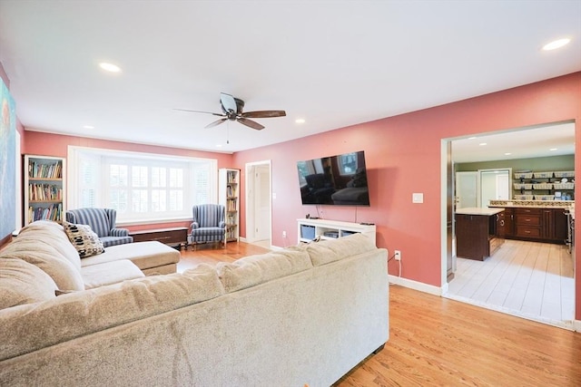54 Mountain View Rd, Leominster, MA 01453 - living room with a ceiling fan, light wood-style floors, recessed lighting, and baseboards