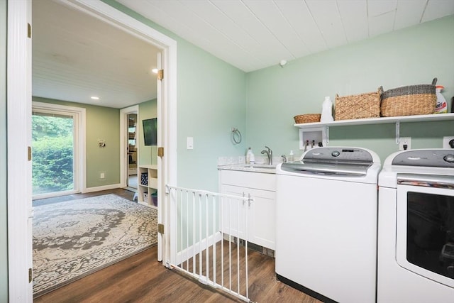 54 Mountain View Rd, Leominster, MA 01453 - laundry area with washing machine and clothes dryer, cabinet space, and dark wood-style floors