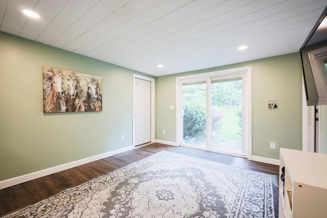 54 Mountain View Rd, Leominster, MA 01453 - unfurnished bedroom with access to exterior, dark wood-type flooring, baseboards, and recessed lighting