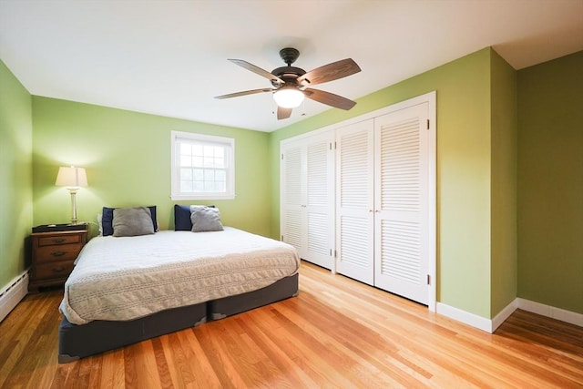 54 Mountain View Rd, Leominster, MA 01453 - bedroom featuring baseboards, a closet, light wood-type flooring, and ceiling fan