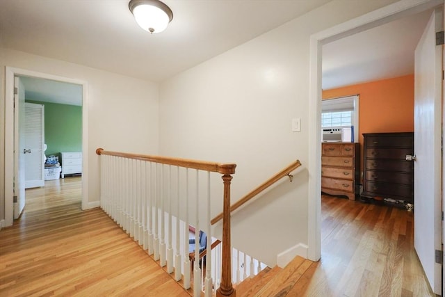 54 Mountain View Rd, Leominster, MA 01453 - hall with an upstairs landing, wood finished floors, baseboards, and cooling unit