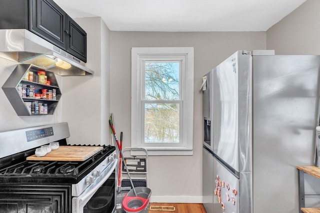 kitchen with hardwood / wood-style flooring and stainless steel appliances