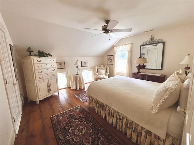 148 Scantic Rd, Hampden, MA 01036 - bedroom with dark wood-style floors, lofted ceiling, and ceiling fan