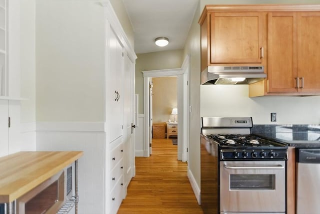 6-R Hazel Ter Unit 6, Salem, MA 01970 - kitchen with stainless steel appliances, under cabinet range hood, light wood-style floors, and dark countertops
