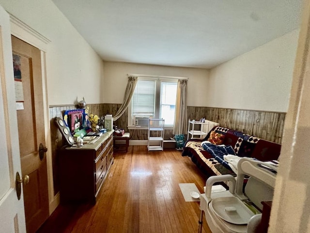 39 Newbury Ave, Quincy, MA 02171 - sitting room featuring a wainscoted wall, hardwood / wood-style flooring, wood walls, and cooling unit