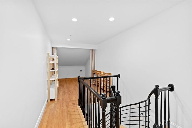 203 Middle St Unit 6, Weymouth, MA 02189 - hallway with an upstairs landing, light wood-type flooring, baseboards, and recessed lighting