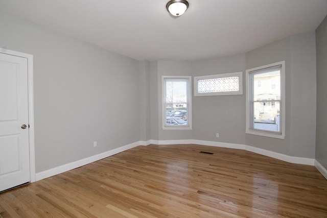 spare room featuring a wealth of natural light and light wood-type flooring