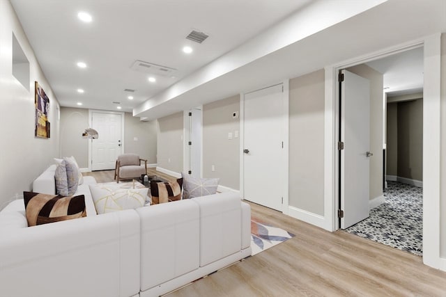 living room with light wood-type flooring