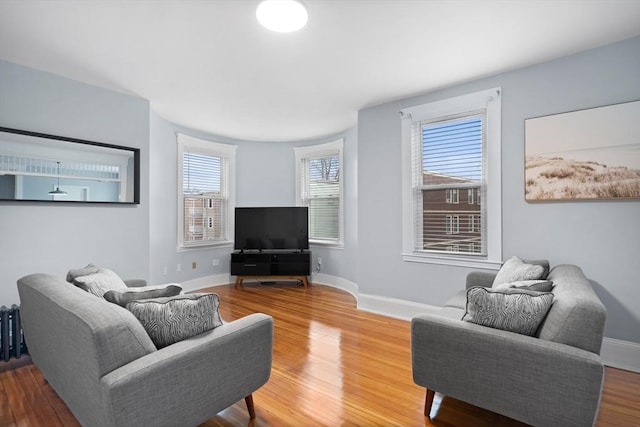living room with wood finished floors and baseboards